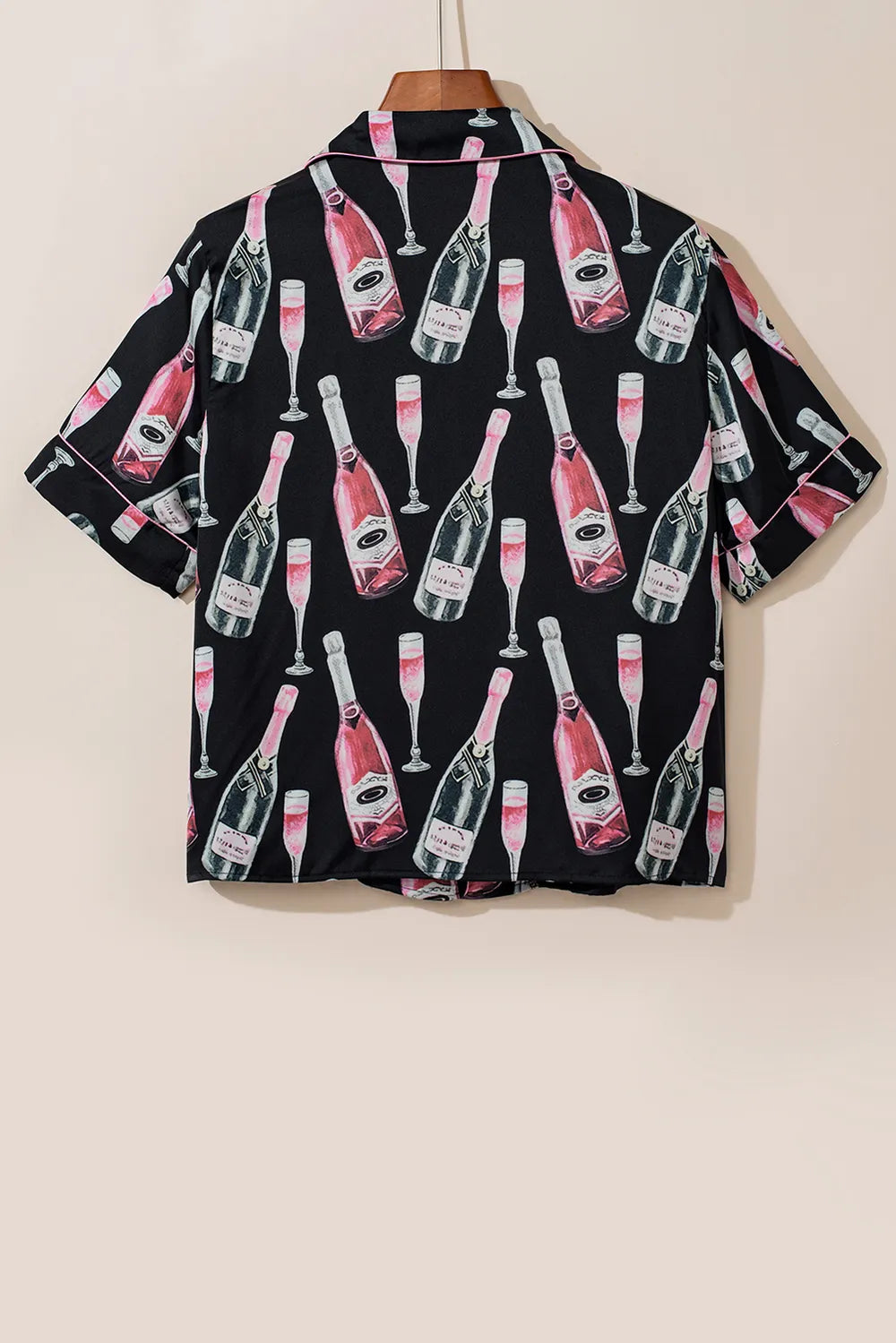 Champagne Print Short Sleeve Top and Shorts Set - Premium Sleepwear from Trendsi - Just $56.99! Shop now at Handbags Specialist Headquarter