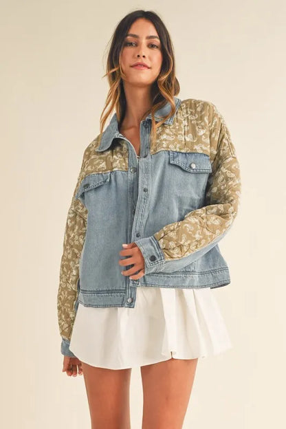MABLE Quilted Paisley Print Contrast Denim Jacket - Premium Women / Jeans & Denim from Trendsi - Just $71.56! Shop now at Handbags Specialist Headquarter