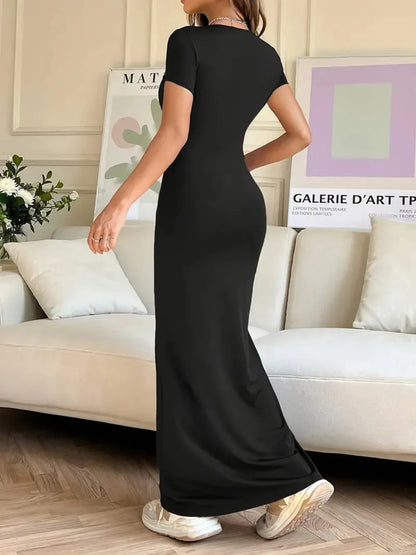 Short Sleeve Maxi Tee Dress - Premium Maxi Dress from Trendsi - Just $29.99! Shop now at Handbags Specialist Headquarter