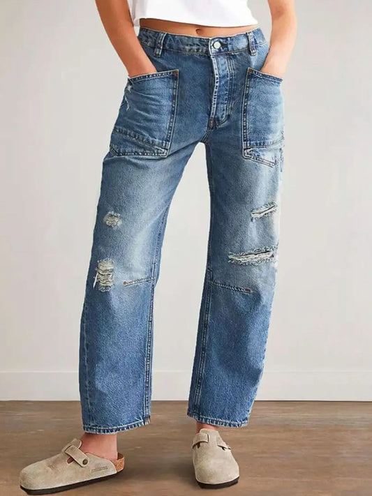 Distressed Jeans with Pockets - Premium Women / Jeans & Denim from Trendsi - Just $35.86! Shop now at Handbags Specialist Headquarter