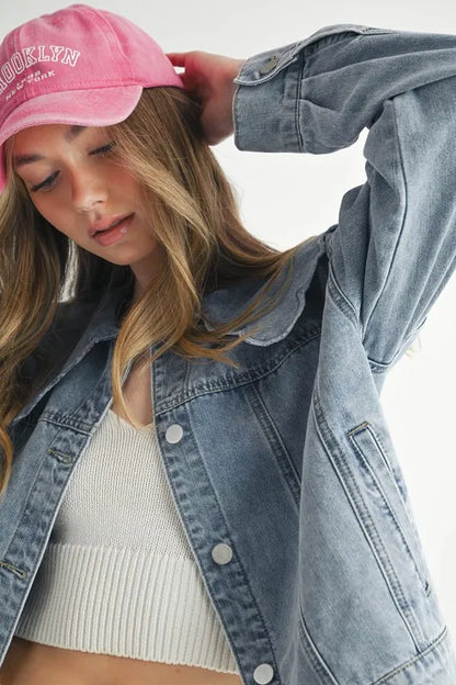 MABLE Scallop Peter Pan Collar Denim Jacket - Premium Women / Jeans & Denim from Trendsi - Just $64.90! Shop now at Handbags Specialist Headquarter