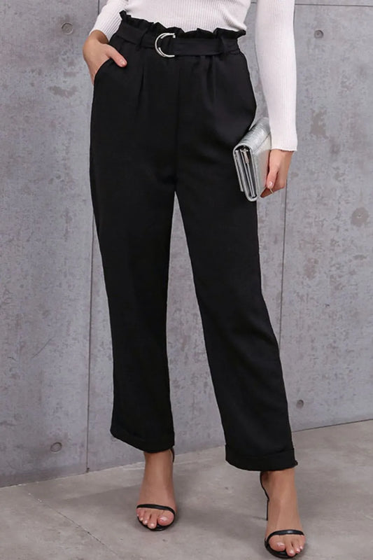 Belted Paperbag Waist Pants - Premium Women Pants from Trendsi - Just $36.99! Shop now at Handbags Specialist Headquarter