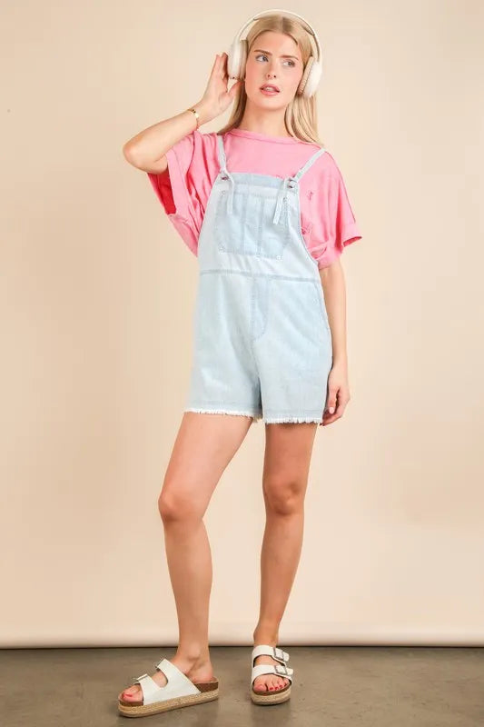 VERY J Mineral Washed Denim Casual Romper - Premium Women / Jeans & Denim from Trendsi - Just $40! Shop now at Handbags Specialist Headquarter