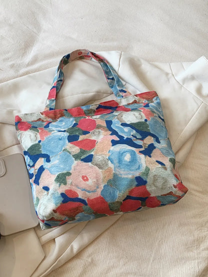 Printed Canvas Handbag with Zipper - Premium Handbags from Trendsi - Just $21.99! Shop now at Handbags Specialist Headquarter