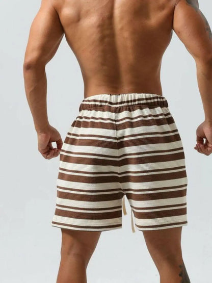 Men's Plus Size Drawstring Striped Shorts.