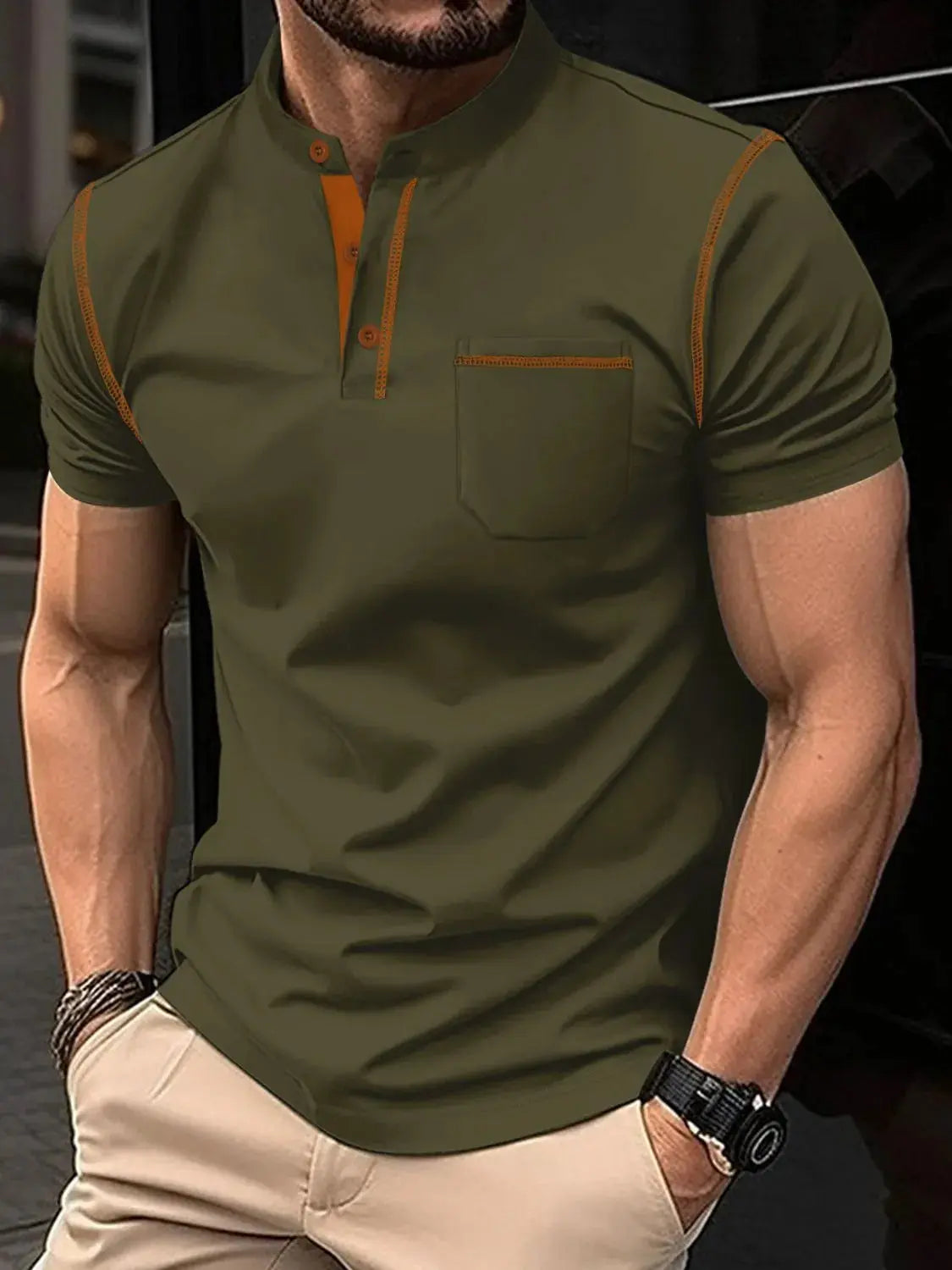 Men's Full Size Button Detail Short Sleeve Polo Plus Size.