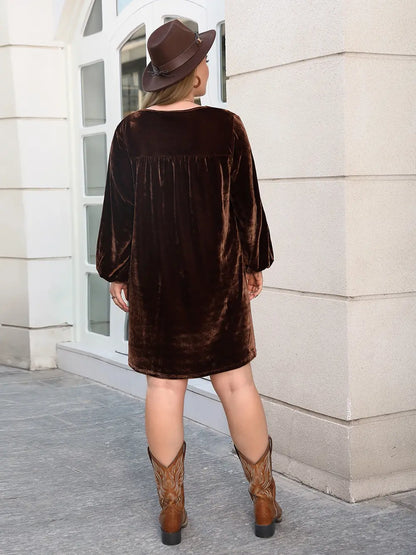 Plus Size V-Neck Balloon Sleeves Dress - Premium Dresses from Trendsi - Just $48.99! Shop now at Handbags Specialist Headquarter