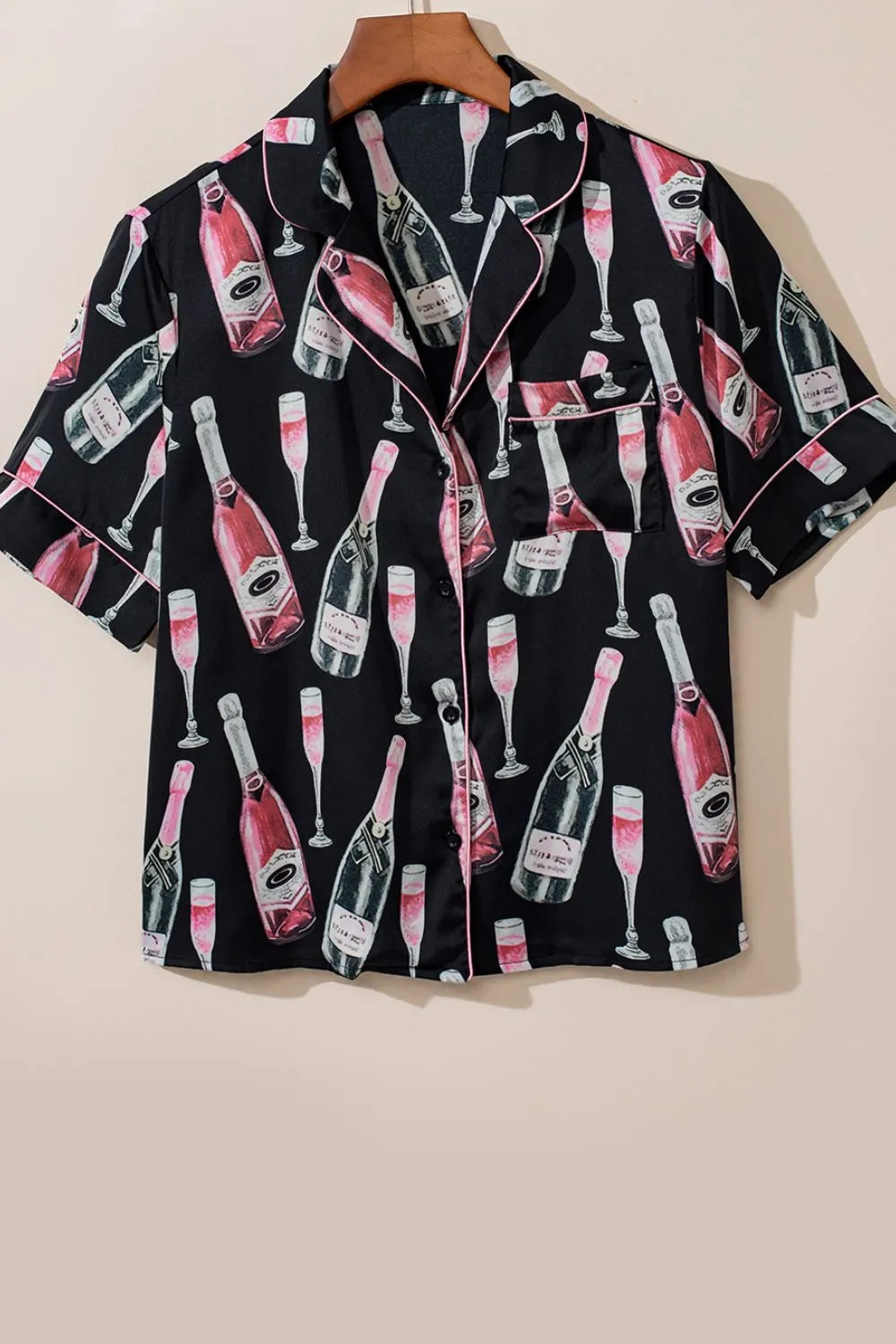 Champagne Print Short Sleeve Top and Shorts Set - Premium Sleepwear from Trendsi - Just $56.99! Shop now at Handbags Specialist Headquarter