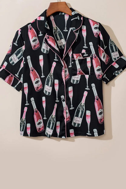 Champagne Print Short Sleeve Top and Shorts Set - Premium Sleepwear from Trendsi - Just $56.99! Shop now at Handbags Specialist Headquarter