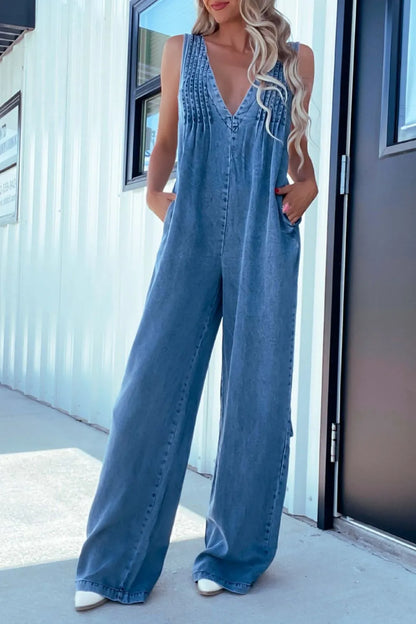 V-Neck Sleeveless Denim Jumpsuit - Premium Women / Jeans & Denim from Trendsi - Just $51.98! Shop now at Handbags Specialist Headquarter
