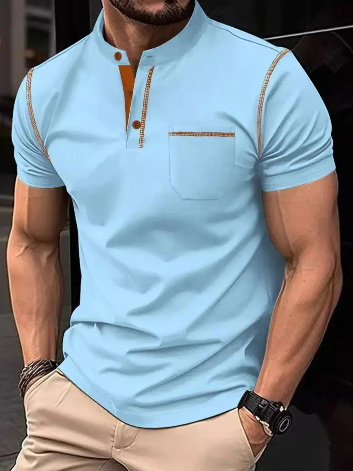 Men's Full Size Button Detail Short Sleeve Polo Plus Size.