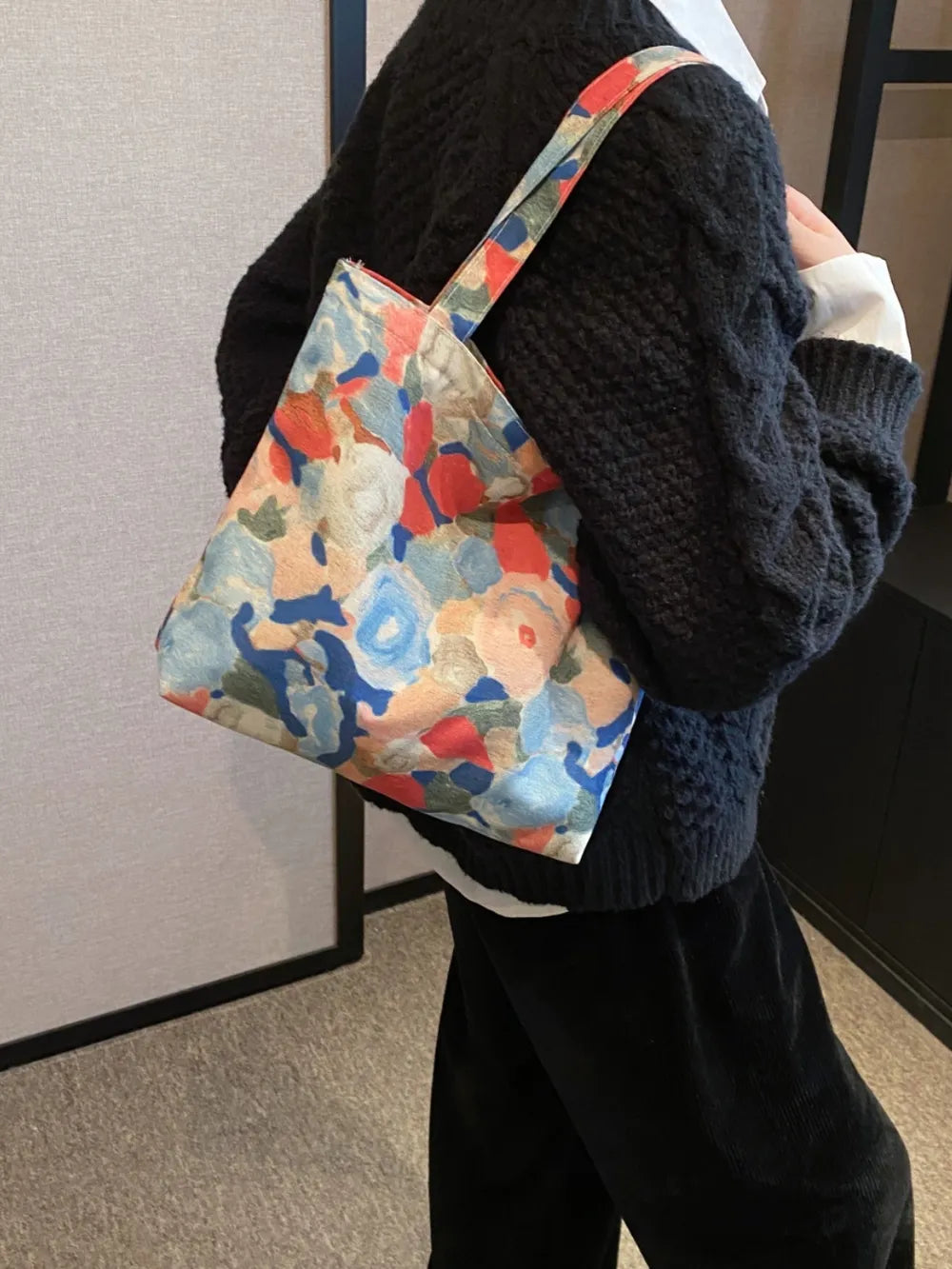 Printed Canvas Handbag with Zipper - Premium Handbags from Trendsi - Just $21.99! Shop now at Handbags Specialist Headquarter
