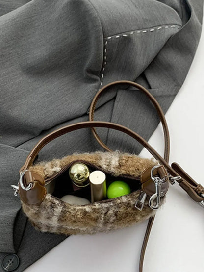 Fuzzy Polyester Mini Handbag with Zipper - Premium Tote Bag from Trendsi - Just $39.99! Shop now at Handbags Specialist Headquarter