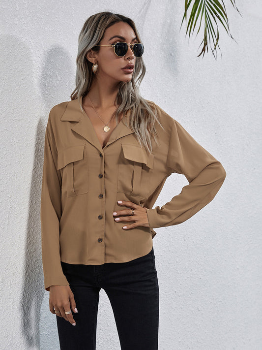 Collared Neck Button Down Shirt - Premium Women's Down Shirt Tops from Trendsi - Just $27! Shop now at Handbags Specialist Headquarter