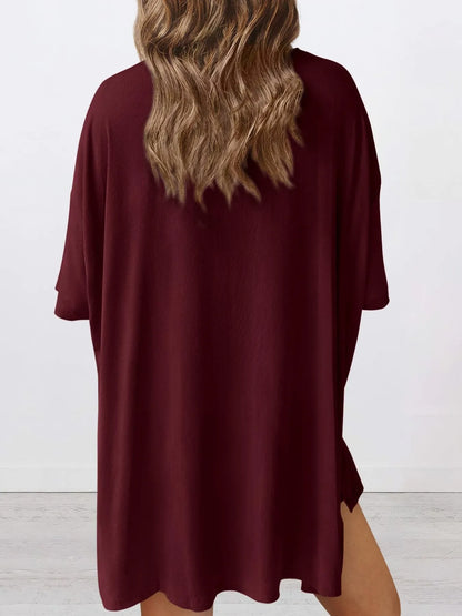 Full Size Oversized Slit Round Neck Top and Shorts Lounge Set Plus Size - Premium Sleepwear from Trendsi - Just $28.99! Shop now at Handbags Specialist Headquarter