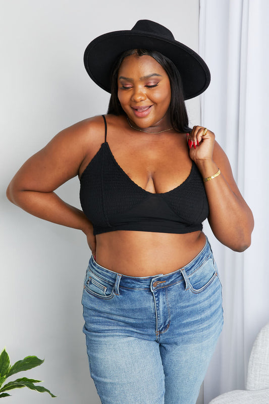 Zenana Full Size Textured Spaghetti Strap Bralette in Black - Premium Tops from Trendsi - Just $17! Shop now at Handbags Specialist Headquarter