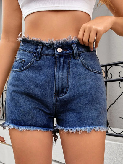 Washed Raw Hem Denim Shorts - Premium Women / Jeans & Denim from Trendsi - Just $23.02! Shop now at Handbags Specialist Headquarter