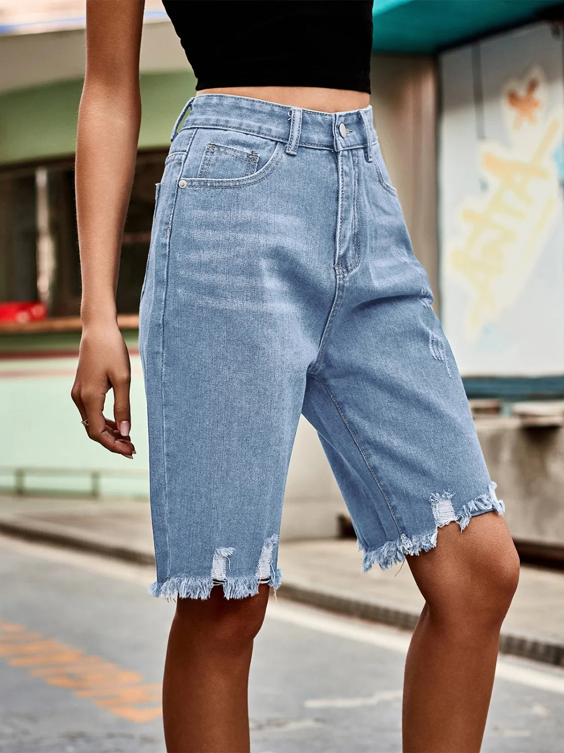 Raw Hem Denim Shorts - Premium Women / Jeans & Denim from Trendsi - Just $25.78! Shop now at Handbags Specialist Headquarter
