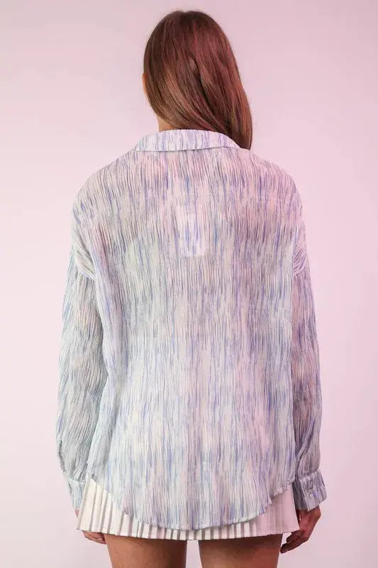 VERY J Plus Size Oversized Printed Button Up Shirt.