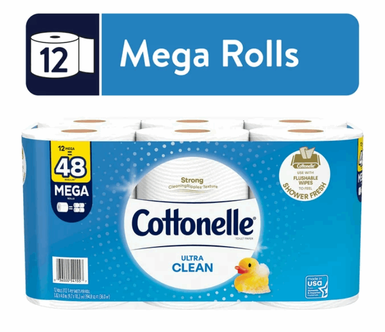 Cottonelle Ultra Clean Toilet Paper, 12 Mega Rolls - Premium Household Supplies from Cottonelle - Just $43.44! Shop now at Handbags Specialist Headquarter