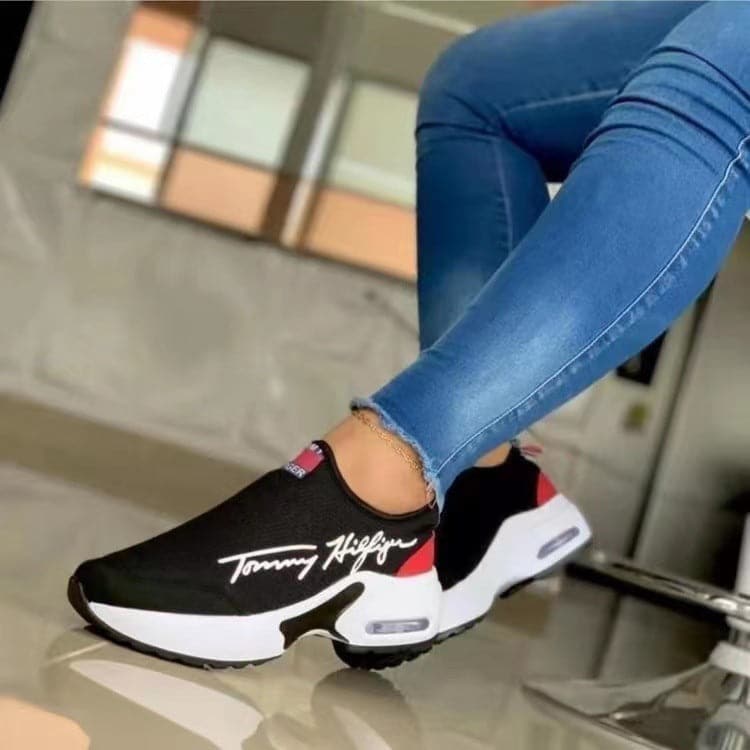 Summer New Large Size Round Toe Thick Bottom Flying Knitted Letters Embroidered Color-Blocking Casual Sneakers - Premium Womens Shoes from eprolo - Just $34.99! Shop now at Handbags Specialist Headquarter