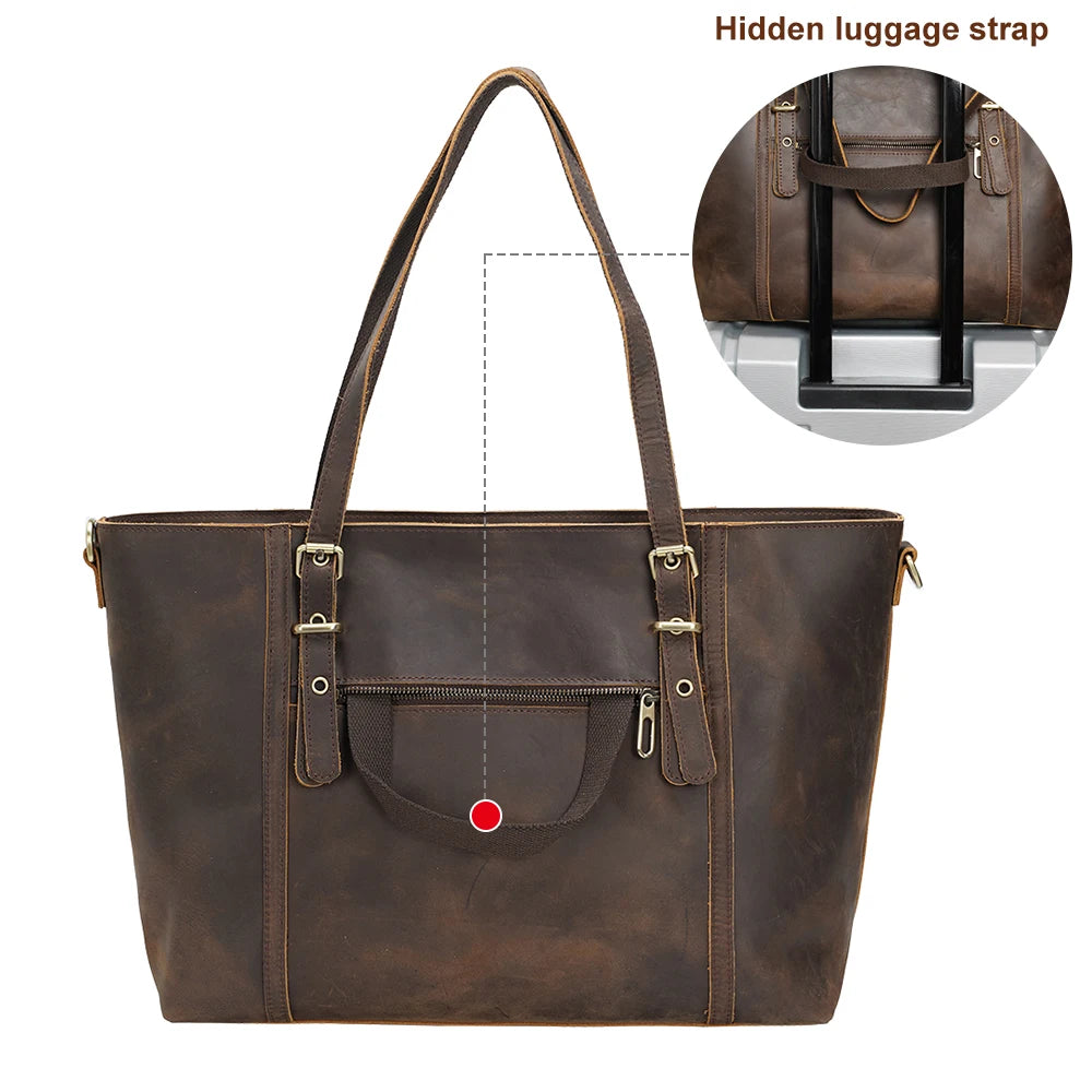 TIDING Festival Gift Christmas Custom Logo Retro Crazy Horse Leather Handbag Lady Brown Shoulder Bag Women Leather Tote Bag - Premium  from Handbags Specialist Headquarter - Just $113.99! Shop now at Handbags Specialist Headquarter