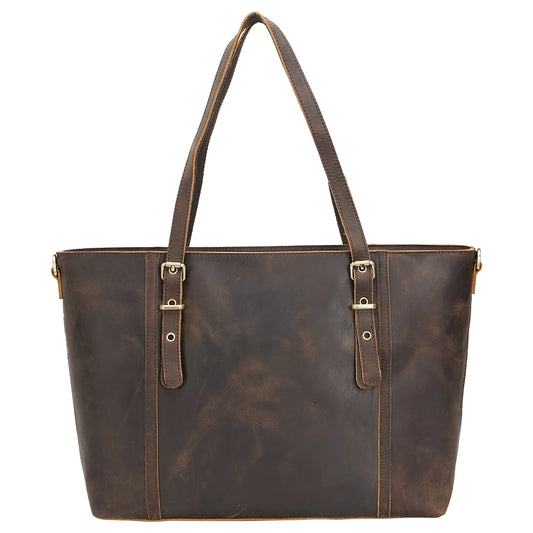 TIDING Festival Gift Christmas Custom Logo Retro Crazy Horse Leather Handbag Lady Brown Shoulder Bag Women Leather Tote Bag - Premium  from Handbags Specialist Headquarter - Just $113.99! Shop now at Handbags Specialist Headquarter