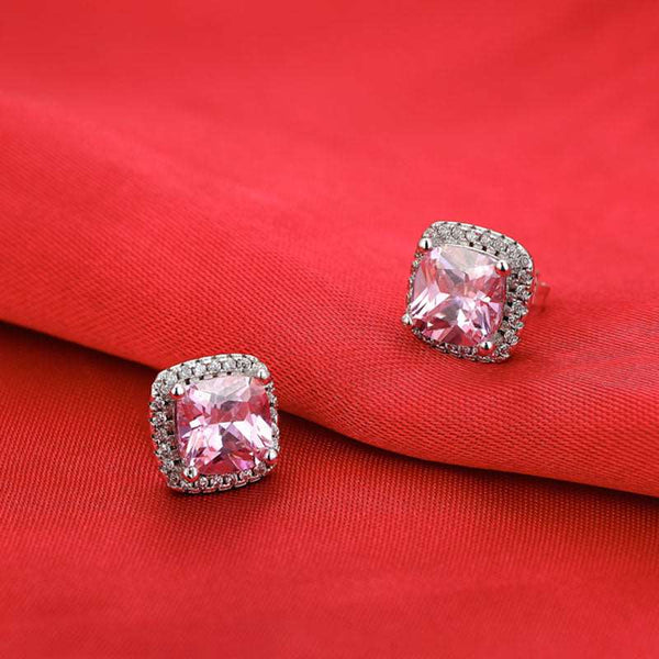 925 Sterling Silver cushion cut zircon Jewelry set Engagement ring stud earring for women gift size 11,12,13 J1099-pink - Premium earring from eprolo - Just $18.99! Shop now at Handbags Specialist Headquarter