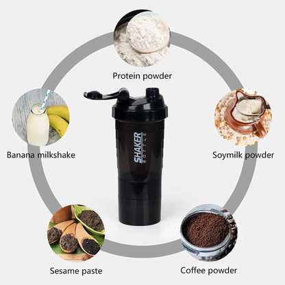 3-Layer Protein Shaker Bottle – Leakproof, BPA-Free, with Powder & Pill Storage for Fitness and Gym