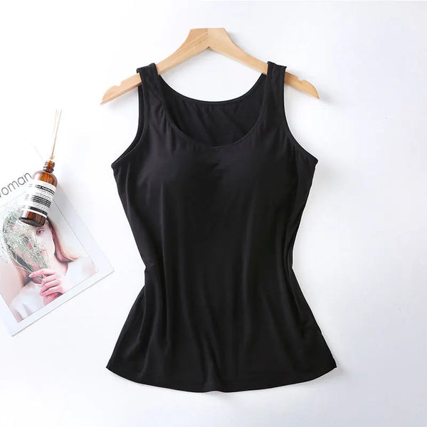 2024 Women's Vest Tops with Built In Bra Neck Vest Padded Slim Fit Tank Tops Sexy Shirts Feminino Casual - Premium Women's Vest Tops from AliExpress - Just $9.99! Shop now at Handbags Specialist Headquarter