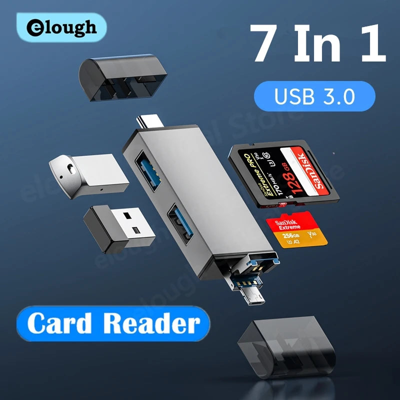Elough 7 In 1 Multifunction Usb 3.0 Card Reader Micro SD TF Card Memory Reader USB Flash Drive Type C Card Adapter OTG - Premium USB Flash Drive from Elough - Just $19.99! Shop now at Handbags Specialist Headquarter