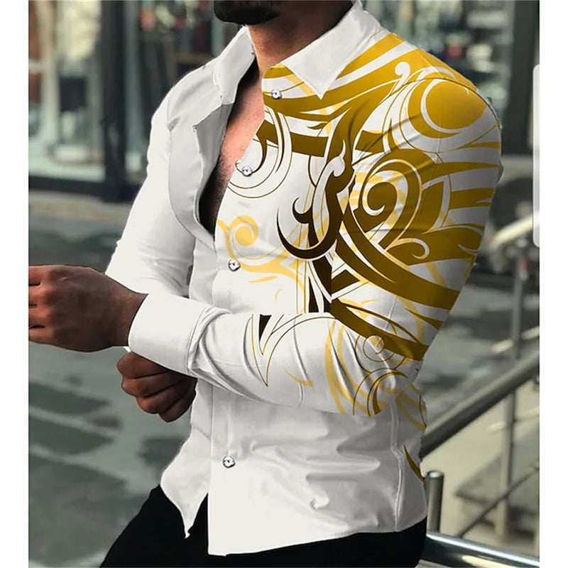 Men's Shirt Luxury Gold High Quality Long Sleeve Shirt Business Formal Black Men's Formal Prom Social Printed Shirt S-6XL - Premium Men's Clothing from Handbags Specialist Headquarter - Just $38.34! Shop now at Handbags Specialist Headquarter
