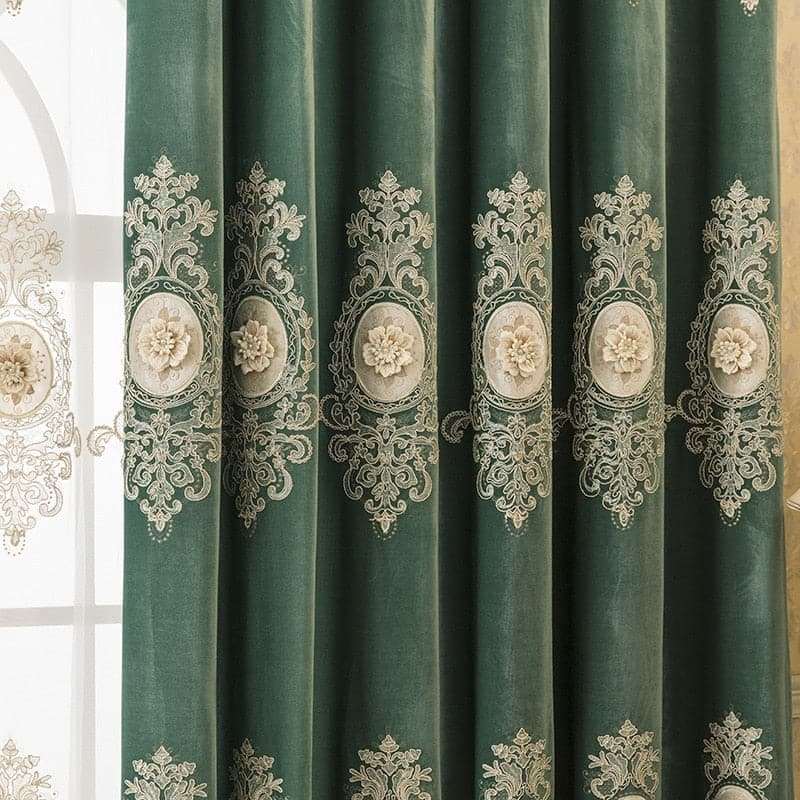 Curtains for Living Dining Room Bedroom Luxury Green Embroidery Rope Embroidery Stacking Beads Embossed Flower - Premium DECOR from eprolo - Just $9.69! Shop now at Handbags Specialist Headquarter