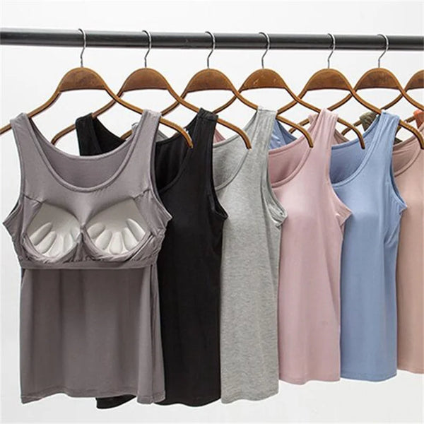 2024 Women's Vest Tops with Built In Bra Neck Vest Padded Slim Fit Tank Tops - Premium Women's Vest Tops from NoEnName_Null - Just $19.99! Shop now at Handbags Specialist Headquarter