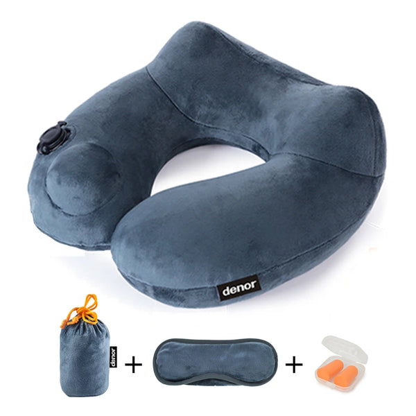 DENOR Press-inflatable neck U-shaped pillow soft and comfortable crystal velvet ergonomic cervical pillow portable travel pillow - Premium Travel from AliExpress - Just $32.99! Shop now at Handbags Specialist Headquarter