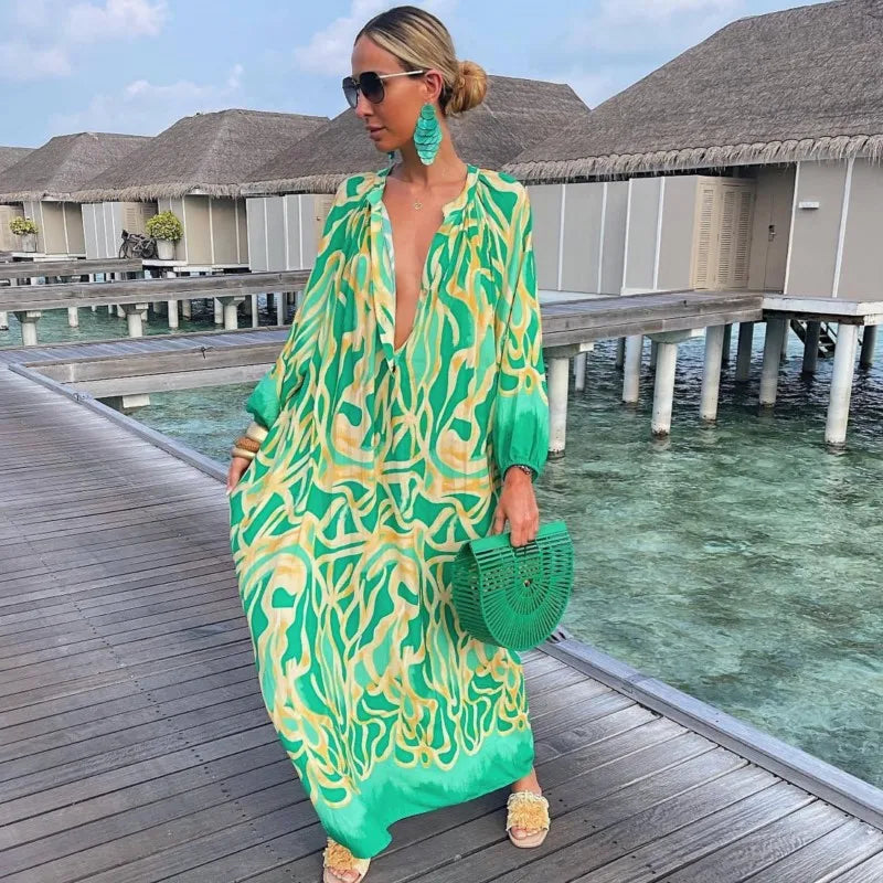 Elegant Women's Maxi Dresses 2024 Summer Casual Fashion  V Neck Long Vacation Beach Dress - Premium  from Shop1102771739 Store - Just $29.99! Shop now at Handbags Specialist Headquarter