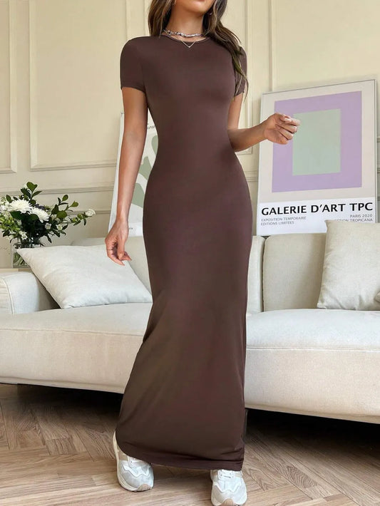 Short Sleeve Maxi Tee Dress - Premium Maxi Dress from Trendsi - Just $29.99! Shop now at Handbags Specialist Headquarter