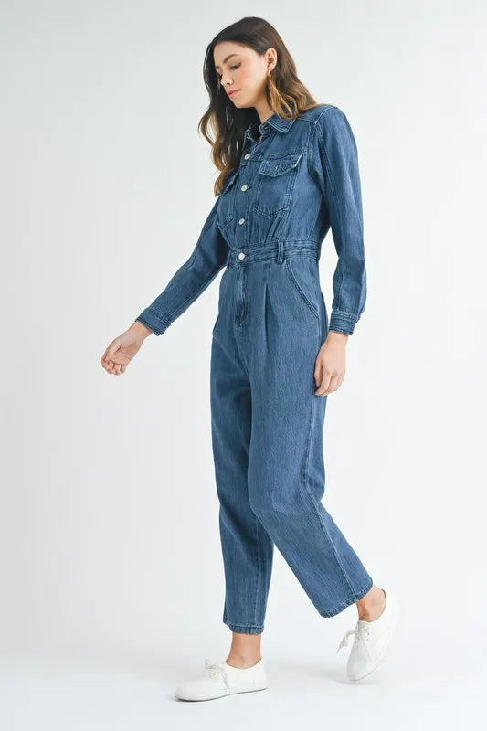 MABLE Cinched Waist Straight Leg Denim Jumpsuit - Premium Women / Jeans & Denim from Trendsi - Just $71.56! Shop now at Handbags Specialist Headquarter