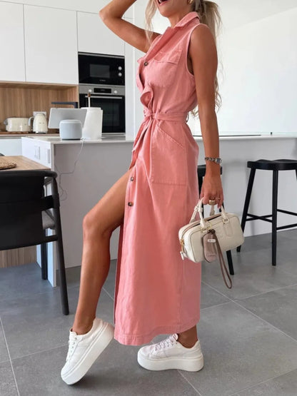 Button Front Sleeveless Denim Dress - Premium Women / Jeans & Denim from Trendsi - Just $51.62! Shop now at Handbags Specialist Headquarter