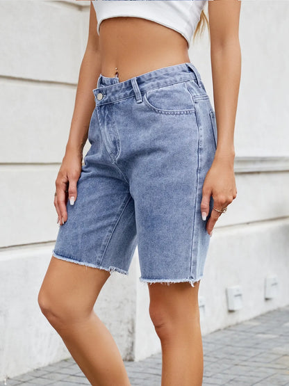 Raw Hem Denim Shorts - Premium Women / Jeans & Denim from Trendsi - Just $27.30! Shop now at Handbags Specialist Headquarter