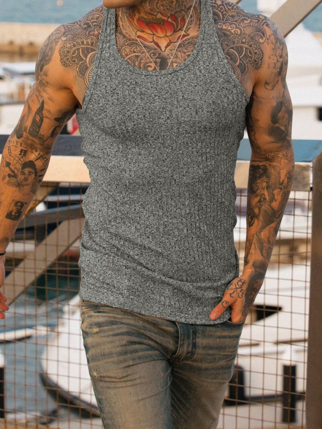 Men's Plus Size Round Neck Tank.