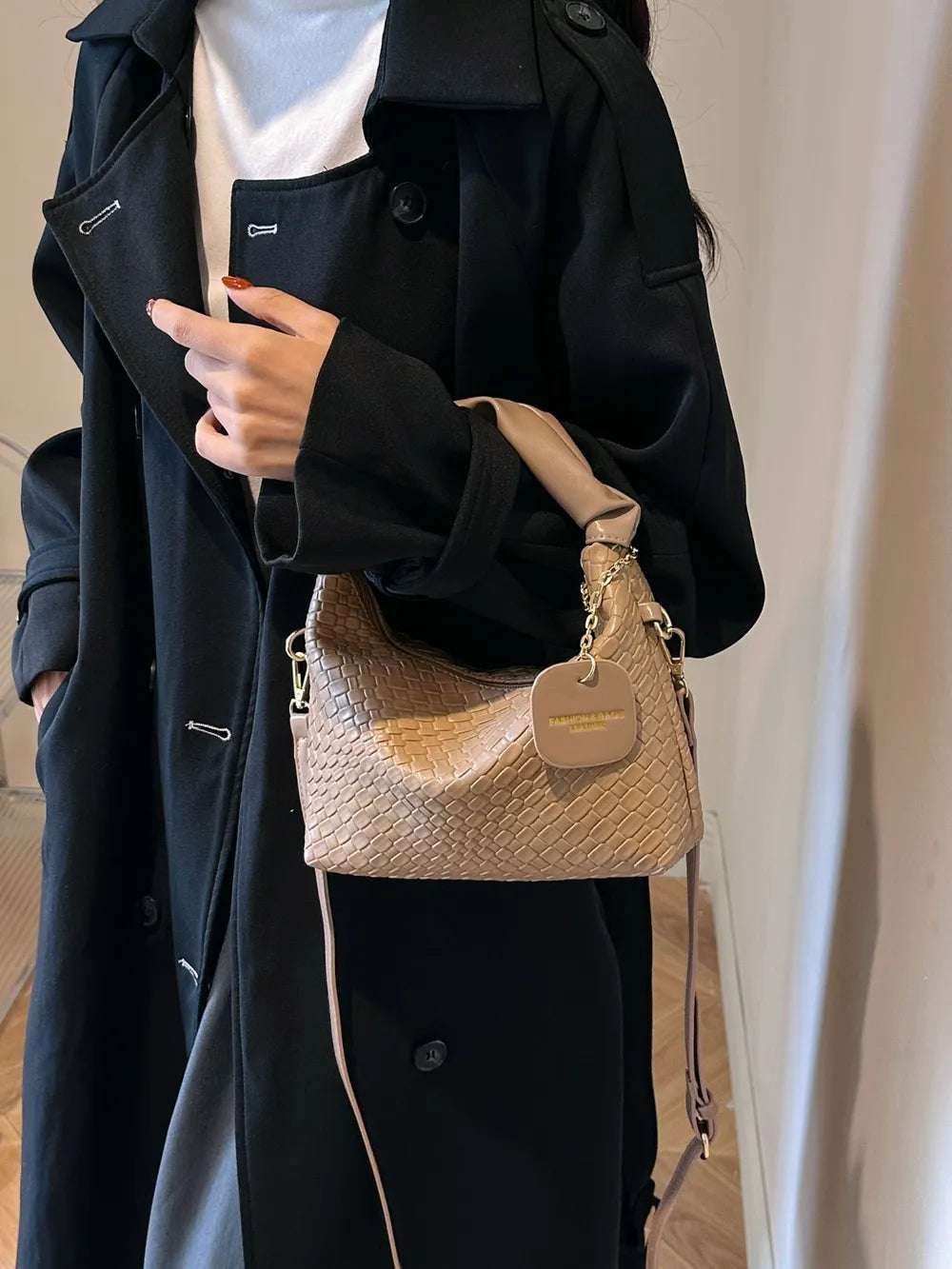 PU Leather Woven Crossbody Bag - Premium Crossbody Bag from Trendsi - Just $27.99! Shop now at Handbags Specialist Headquarter