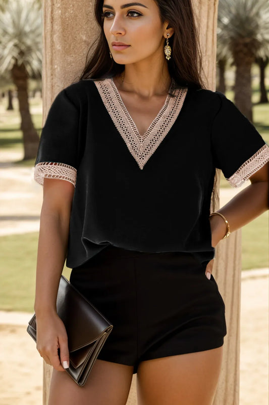 Plus Size V-Neck Short Sleeve Blouse - Premium Plus Size Shirts from Trendsi - Just $22! Shop now at Handbags Specialist Headquarter