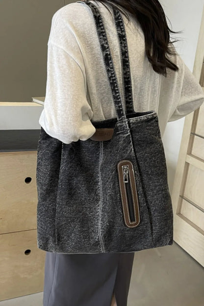Medium Denim Tote Bag - Premium Tote Bag from Trendsi - Just $32.99! Shop now at Handbags Specialist Headquarter