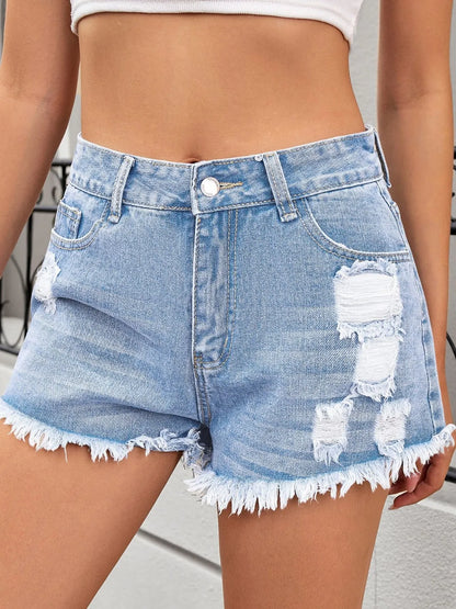 Distressed Raw Hem Denim Shorts - Premium Women / Jeans & Denim from Trendsi - Just $24.80! Shop now at Handbags Specialist Headquarter