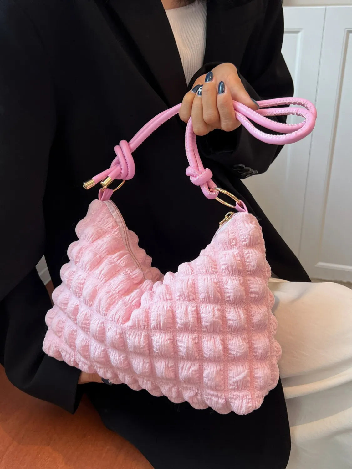 Quilted Bubble Textured Shoulder Bag.