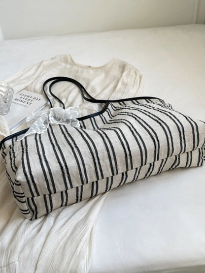 Striped Canvas Tote Bag - Premium Tote Bag from Trendsi - Just $39.99! Shop now at Handbags Specialist Headquarter