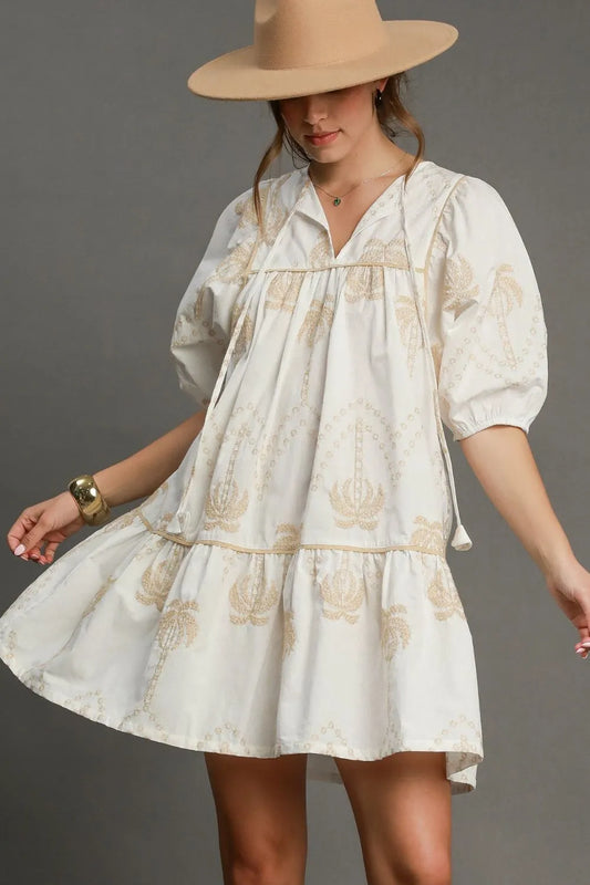Umgee Full Size Embroidered Puff Sleeve Babydoll Dress Plus Size - Premium Dresses from Trendsi - Just $55.99! Shop now at Handbags Specialist Headquarter