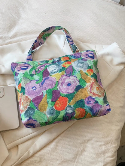 Printed Canvas Handbag with Zipper - Premium Handbags from Trendsi - Just $21.99! Shop now at Handbags Specialist Headquarter
