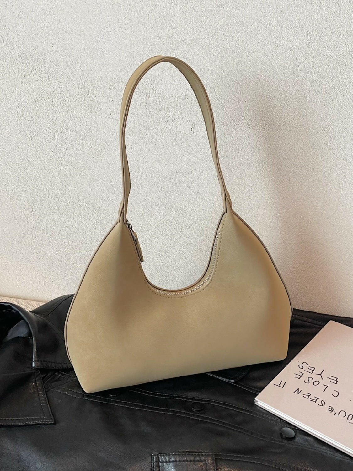 Suede Shoulder Bag with Zip.